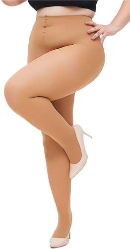 Hiltzo Große Größen Strumpfhosen für Damen, 80D Elastisch Hohe Bund Semi-Blickdicht Strumpfhose, Plus Größen Nylonstrumpfhose XL-4XL, Hautfarbe XL von Hiltzo