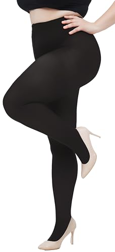 Hiltzo Große Größen Strumpfhosen für Damen, 80D Elastisch Hohe Bund Semi-Blickdicht Strumpfhose, Plus Größen Nylonstrumpfhose XL-4XL, Schwarz 3XL von Hiltzo