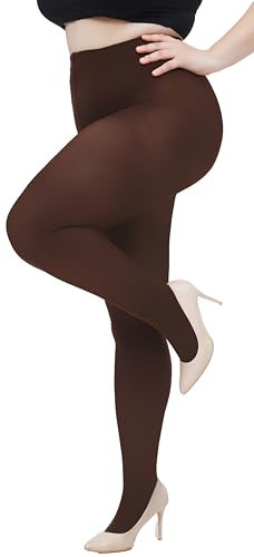 Hiltzo Große Größen Strumpfhosen für Damen, 80D Elastisch Hohe Bund Semi-Blickdicht Strumpfhose, Plus Größen Nylonstrumpfhose XL-4XL, Braun 4XL von Hiltzo