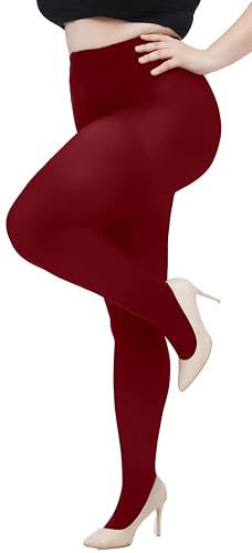 Hiltzo Große Größen Strumpfhosen für Damen, 80D Elastisch Hohe Bund Semi-Blickdicht Strumpfhose, Plus Größen Nylonstrumpfhose XL-4XL, Burgunderrot XL von Hiltzo