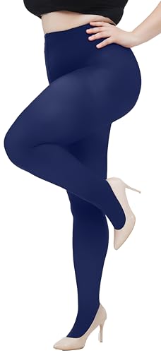 Hiltzo Große Größen Strumpfhosen für Damen, 80D Elastisch Hohe Bund Semi-Blickdicht Strumpfhose, Plus Größen Nylonstrumpfhose XL-4XL, Navyblau 3XL von Hiltzo
