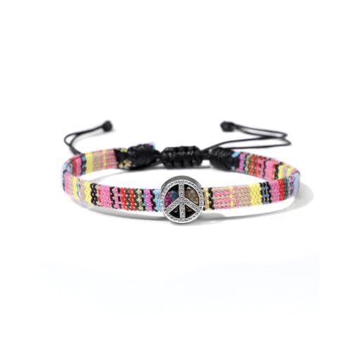 Hilufiet Boho-Surfer-Armbänder aus gewebtem Stoff mit Friedenszeichen-Charm, verstellbare Größe, kann in Fußkettchen oder Armband umgewandelt werden, stapelbar – zierliche Perlenarmbänder und von Hilufiet