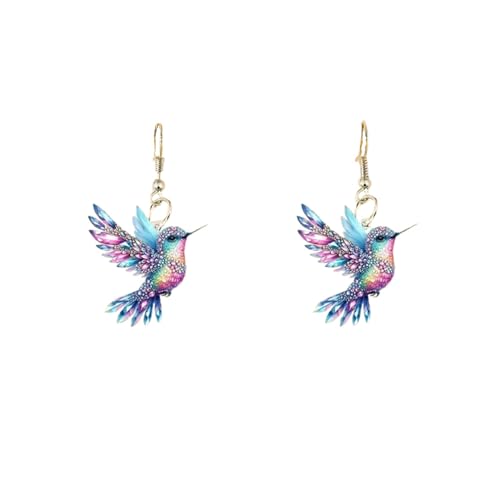 Hilufiet Farbe Vogel Kolibri Ohrringe Halskette Acryl Retro Vogel Halskette Ohrringe Vogel Liebhaber, Edelstahl, Kein Edelstein von Hilufiet
