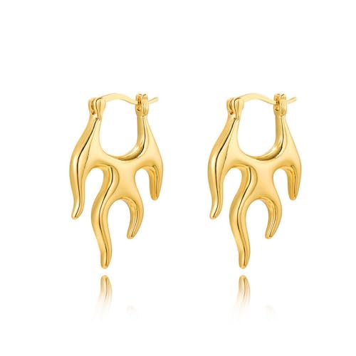 Punk Flame Creolen Minimalistische baumelnde Tropfen Huggie Hoops Statement Ohrringe Kleine Creolen Ohr für Frauen, Metall, Metall von Hilufiet
