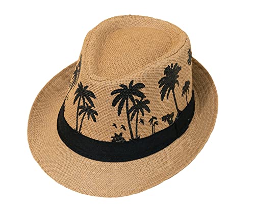 HilyBony Klassischer Jazz-Fedora-Hut für Herren, Manhattan, Strohhut, kurze Krempe, Vintage-Panama-Hüte, khaki, 56 von HilyBony