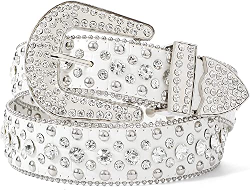 HilyBony Western-Strass-Gürtel für Damen und Herren, Cowgirl-Cowboy-Country, glitzernd, Rodeo-Gürtel für Unisex (geeignet für Taille 73,7 cm - 101,6 cm), weiß, 29-40W von HilyBony