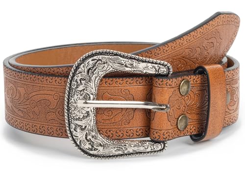 HilyBony Westerngürtel für Damen, Vintage, Leder, Westernschnalle, Cowgirl-Taillengürtel für Jeans, Hosen, Kleider, braun, for 29-38“ waist von HilyBony