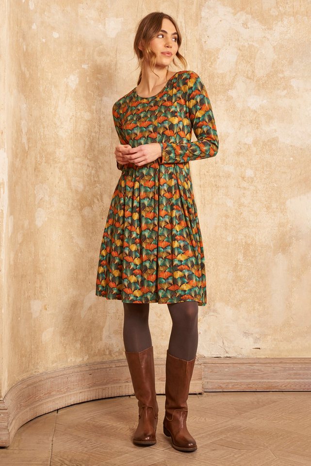 Himalaya Clothing Jerseykleid Elegantes Kleid Damen langarm mit buntem Ginkomuster aus Viskose Midikleid mit hohem Tragekomfort und edler Haptik von Himalaya Clothing