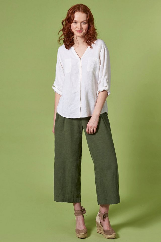 Himalaya Clothing Langarmbluse Lässige Leinenbluse mit dekorativer Falte und krempelbaren Ärmeln von Himalaya Clothing