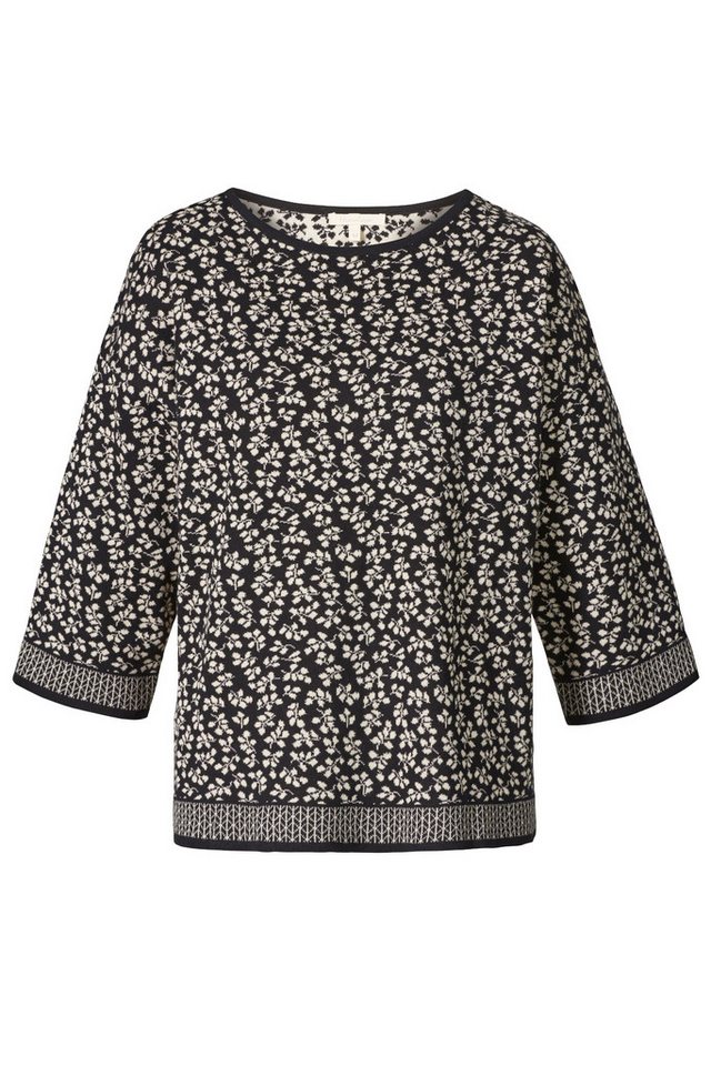 Himalaya Clothing Strickpullover Weicher Jaquardpullover Damen mit Rundhalsausschnitt aus Bio-Baumwolle Baumwollpullover mit 3/4-Ärmeln und Blattmuster von Himalaya Clothing