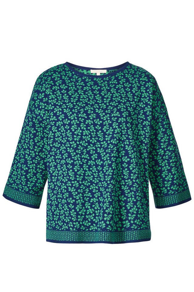 Himalaya Clothing Strickpullover Weicher Jaquardpullover Damen mit Rundhalsausschnitt aus Bio-Baumwolle Baumwollpullover mit 3/4-Ärmeln und Blattmuster von Himalaya Clothing