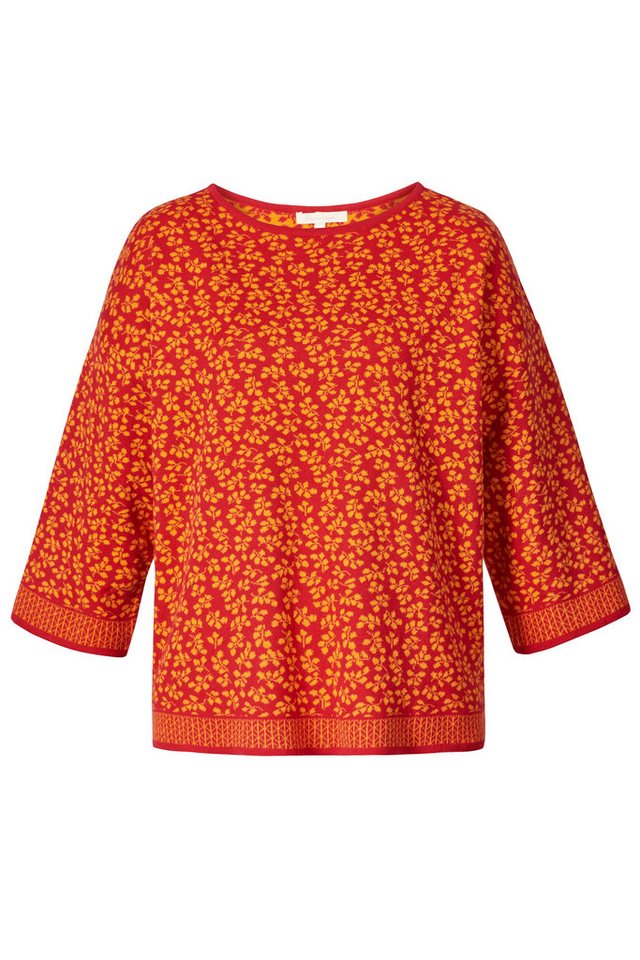 Himalaya Clothing Strickpullover Weicher Jaquardpullover Damen mit Rundhalsausschnitt aus Bio-Baumwolle Baumwollpullover mit 3/4-Ärmeln und Blattmuster von Himalaya Clothing