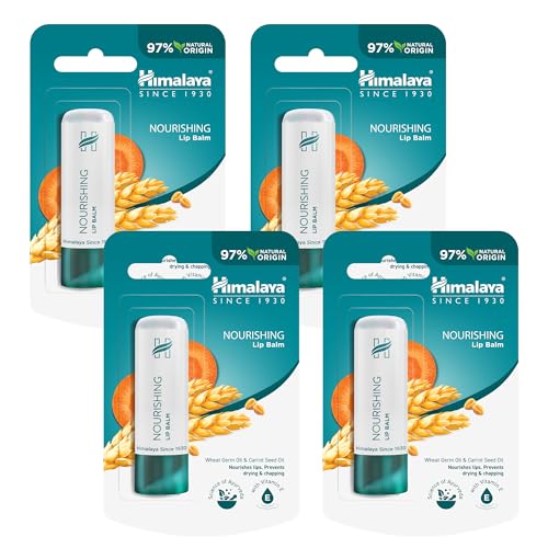 Himalaya Lip Balm with Wheatgerm Oil & Carrot Seed Oil Repairs Dry & Chapped Lips, Enhances Lip Color, Contains Essential Nourishment of Vitamin E Gives Long-Lasting Moisturization - 4.5g (Pack of 4) von Himalaya