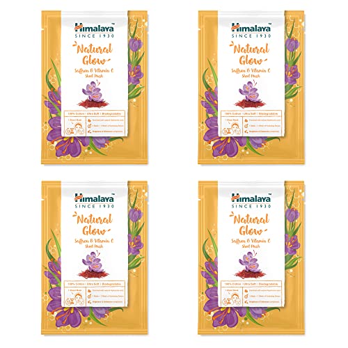 Himalaya Natural Glow Saffron & Vitamin C Face Sheet Masks, Single Use Brightening Cotton Facial Sheet Mask, Antioxidant Rich for Glow and Radiance | Hyaluronic Acid for Intense Hydration, Count of 4 von Himalaya