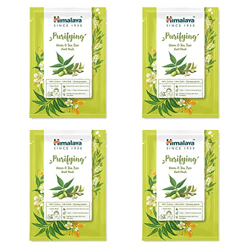 Himalaya Purifying Neem & Tea Tree Face Sheet Masks, Single Use Cotton Facial Sheet Mask Antioxidant Rich for Clear and Refreshed Skin | with Hyaluronic Acid for Intense Hydration, Count of 4 von Himalaya