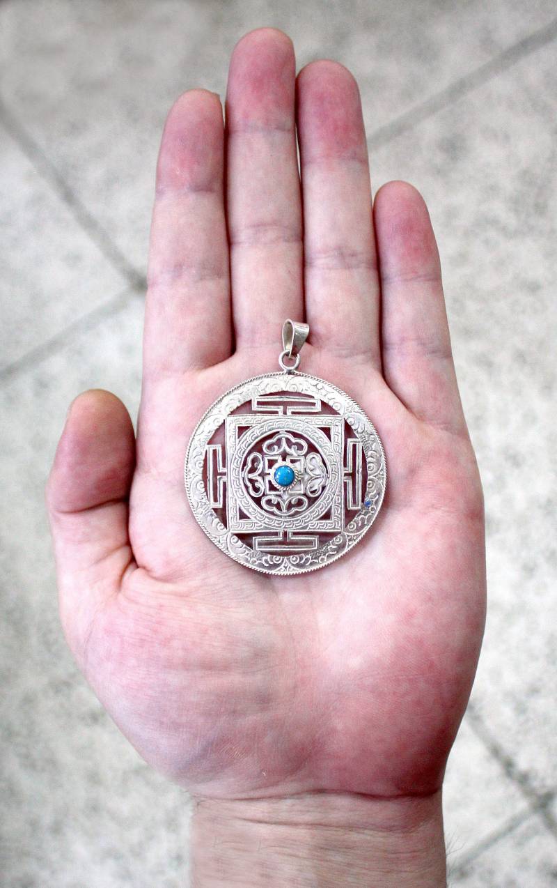 Silberanhänger Mandala 925 Sterling Nepal Türkis Koralle Zirkon Mondstein Rund von HimalayaHardware