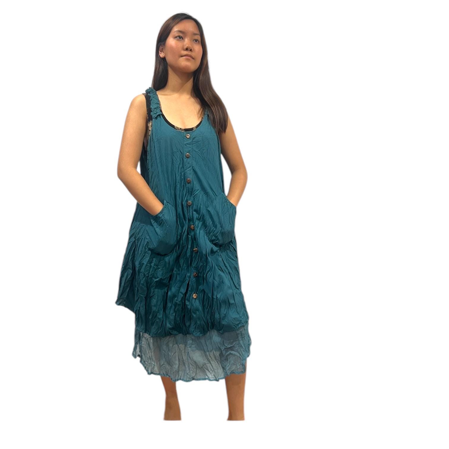 Handmade Falten Kleid Nepal Baumwolle Multicolor | Einheitsgröße - Doppellagig Mit Futter Und Taschen von HimalayanFashion