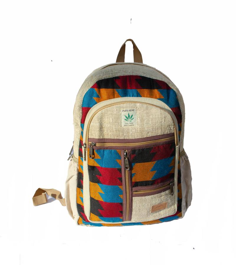 Himalaya-Mode Handgefertigter Dhaka Rucksack - Großer | Reiserucksack Azteken-Design-Tasche Handarbeit Aus Nepal von HimalayanFashion