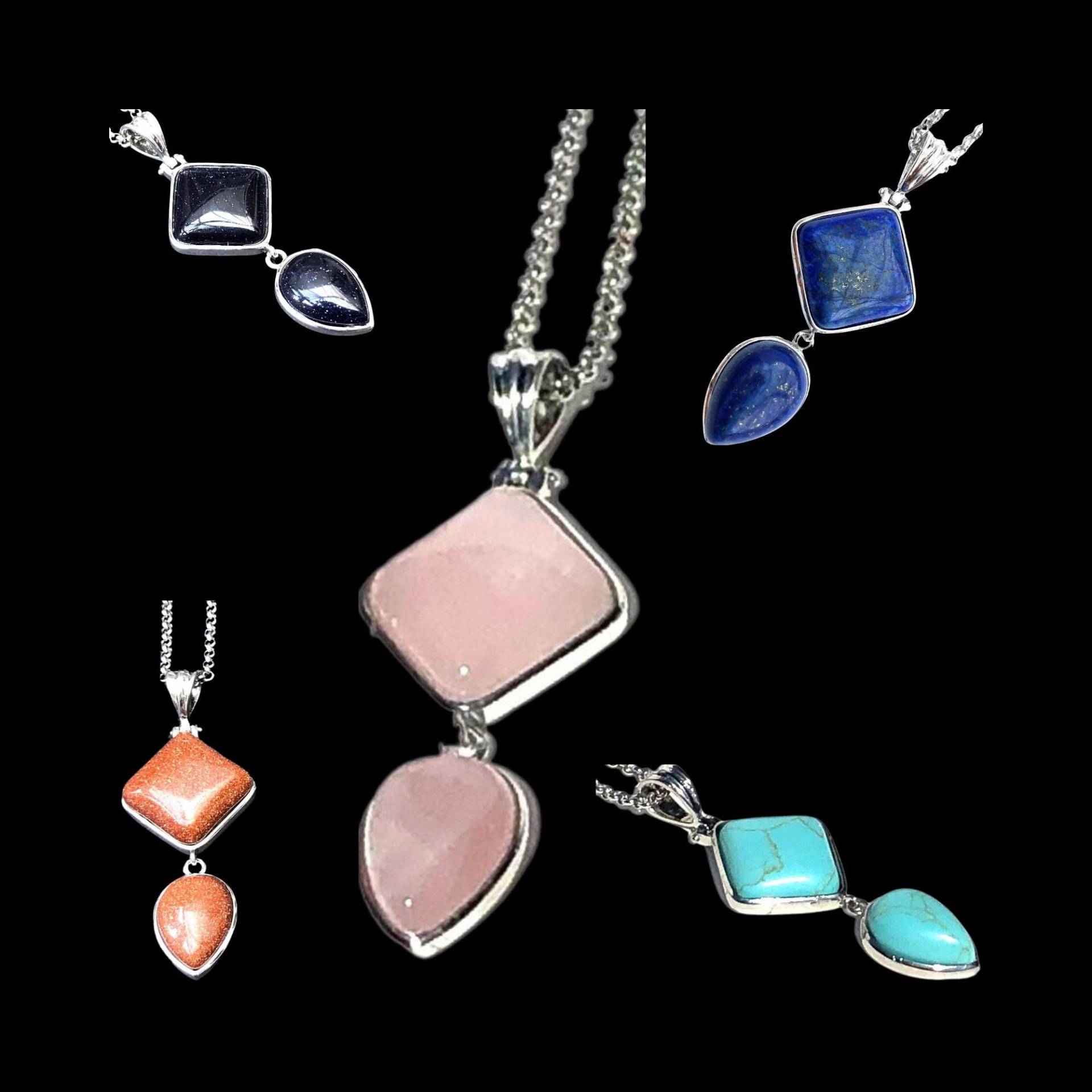 Edelstein Anhänger - Rosenquarz, Lapis, Türkis, Goldstone, Goldstone Versilberter Natursteinschmuck, Heilkristallgeschenk Edelstein Anhänger - Rosenquarz, Lapis, Türkis, Goldstone, Goldstone Versilberter Natursteinschmuck, Heilkristallgeschenk von HimalayanTrades