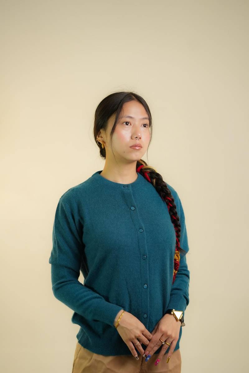 Saisonaler Sale Blauer Kaschmirpullover von Himalayanpearl