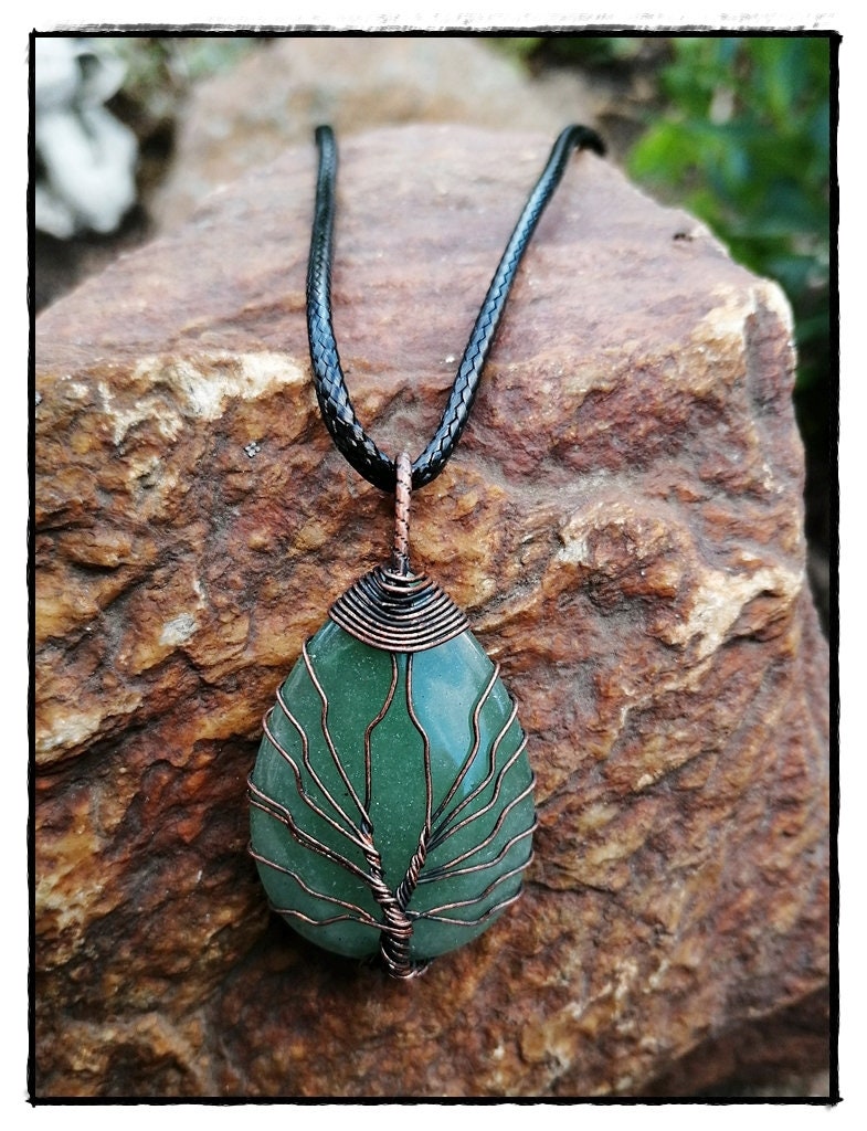 Grüner Aventurin Anhänger Mit Lebensbaum Aus Kupferdraht, Schutzstein, Heilstein von Himalife