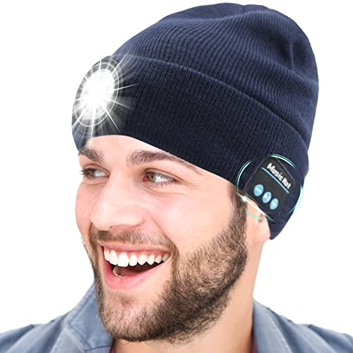 Himdeck Upgraded Bluetooth Beanie Mütze LED Beanie Hat Bluetooth 5.0 Wireless Kopfhörer Musik Knit Mützen mit Stereo Lautsprecher für Outdoor Sport Skifahren Laufen Skaten Walking Christus, blau von Himdeck
