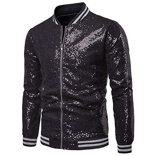 Himeher Langärmlige Jacke mit Pailletten-Nachtclub (M, Schwarz) von Himeher