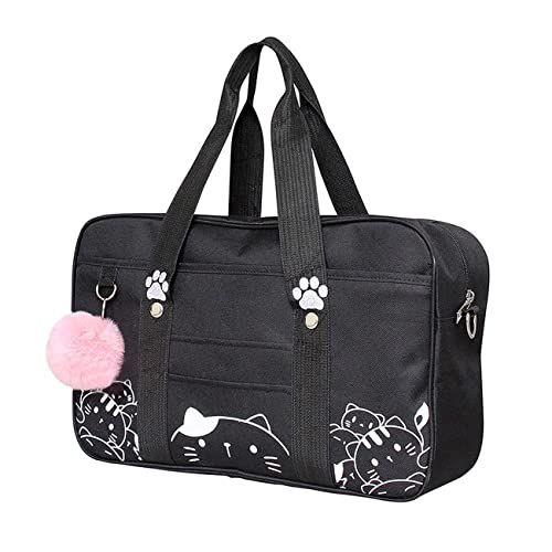 Damen Japanische Handtasche Niedlich Anime Katze Druck Messenger Bag Große Kapazität Schultasche Teens JK Uniform Handtasche, Schwarz von Himifashion