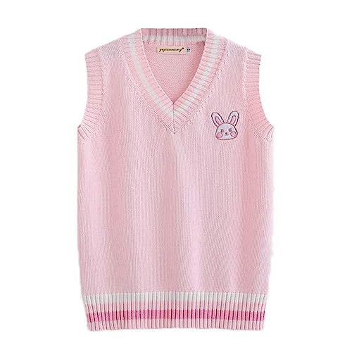 Damen Tank Tops Kawaii Muster Stickerei Strick Pullover Teens JK Strickweste, rose, L von Himifashion