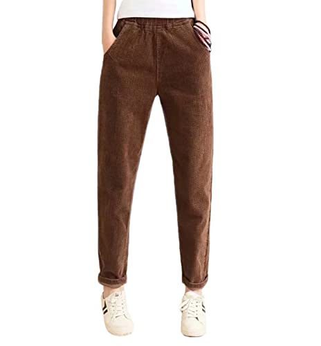 Himifashion Damen Freizeithose Herbst Winter Cordhose Elastische Taille Warme Hosen, braun, L von Himifashion