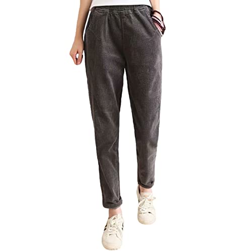Himifashion Damen Freizeithose Herbst Winter Cordhose Elastische Taille Warme Hose, grau, L von Himifashion