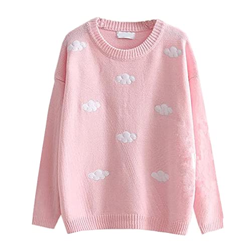 Himifashion Damen Pullover Kawaii Wolke Strickwaren Pullover Casual Rundhals Lose Pullover Tops, rose, One size von Himifashion