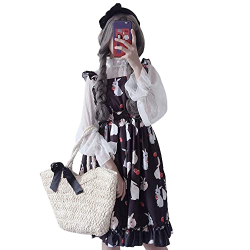 Himifashion Damen Lolita Strawberry Rabbit Printed 2 Piece Kleider Kawaii Mädchen Set, Schwarz , Einheitsgröße von Himifashion