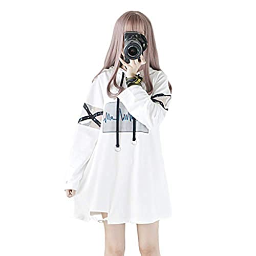 Himifashion Harajuku Damen Kleid Casual Mode Patchwork Lose Langarm Kapuzen Kleider, weiß, L, HM-683 von Himifashion