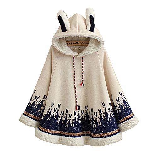 Himifashion Kawaii-Mantel für Teenager, Mädchen, niedliche Hasenohren, Umhang, Winter, warm, mit Kapuze, beige, One size von Himifashion