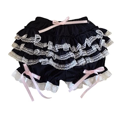 Himifashion Teens Lolita Shorts Japanische Spitze Schleife Kürbis Shorts Mädchen Elastische Taille Shorts, Schwarz , 34 von Himifashion