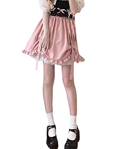 Himifashion Lolita Minirock für Mädchen, süßes Herz, Schnalle, Rüschenröcke, lässig, hohe Taille, A-Linie Rock, rose, One size von Himifashion