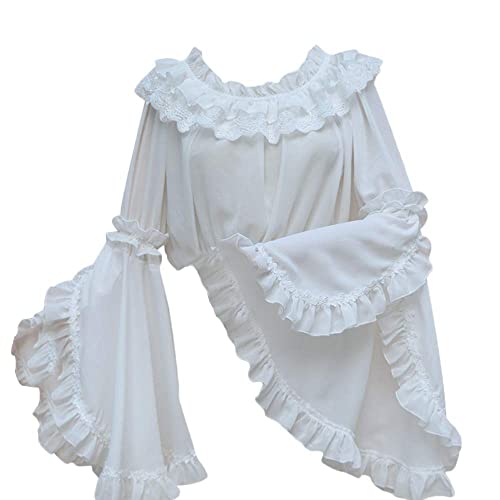 Mädchen Lolita Shirt Spitze Glockenärmel Chiffon Unterhemd Crop Tops, weiß, One size von Himifashion