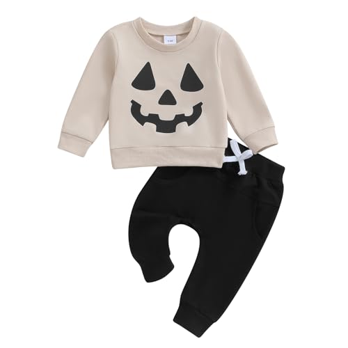 Baby Jungen Halloween Outfit Zweiteiler Kürbis Babykleidung Langarmshirt Top + Hose Kleinkinder Kleidung Set (01&Schwarz, 2-3 Years) von Himllauen