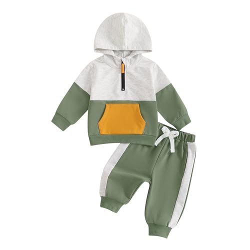 Himllauen Anzüge Sweatshirt Kinder Neugeborene Kleidung Sweatshirt mit Kapuze + Hose Zweiteilige Kleidung Neugeborenes Set 0-3 Jahre Kleinkind Kleid, Y Grün, 12-18 Monate von Himllauen
