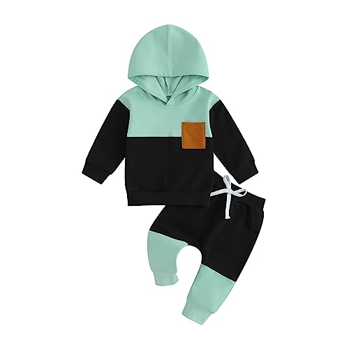 Himllauen Anzüge Sweatshirt Kinder Neugeborene Kleidung Sweatshirt mit Kapuze + Hose Zweiteilige Kleidung Neugeborenes Set 0-3 Jahre Kleinkind Kleid, Z Schwarz, 12-18 Monate von Himllauen
