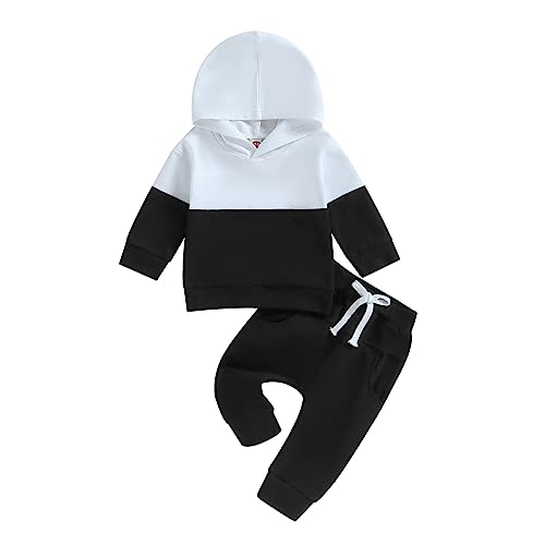 Himllauen Baby Jungen Kleidung Hoodie + Hose Zweiteiler Babykleidung Neugeborene Set 0-3 Jahre Kleinkind Outfit (A Schwarz, 18-24 Months) von Himllauen