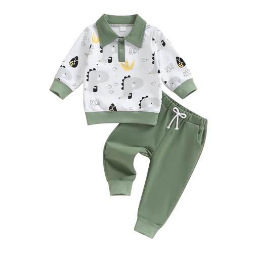Himllauen Baby Jungen Kleidung Pullover mit Dinosaurier-Muster + Hose Zweiteiler Babykleidung Neugeborene Set 0-4 Jahre Kleinkind Outfit (03&Grün, 6-12 Months) von Himllauen