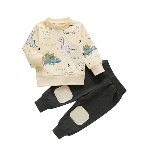 Himllauen Baby Jungen Kleidung Pullover mit Dinosaurier-Muster + Hose Zweiteiler Babykleidung Neugeborene Set 0-4 Jahre Kleinkind Outfit (04&Beige, 6-12 Months) von Himllauen
