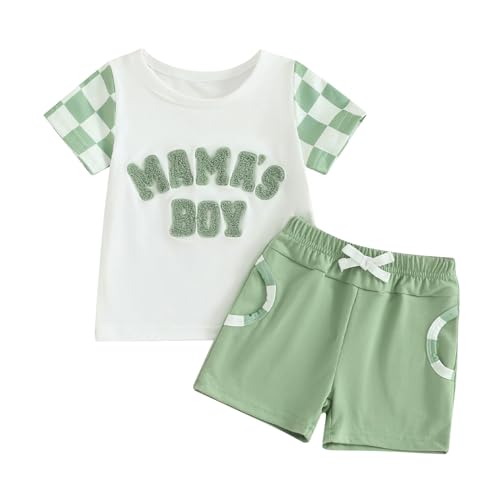 Himllauen Baby Jungen Kleidung Sommer Kinder Outfits Patchwork T-Shirt + Shorts Zweiteiler Babykleidung (D Mama's Boy Hellgrün, 18-24 Months) von Himllauen