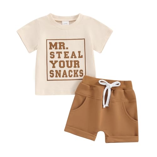 Himllauen Baby Jungen Kleidung Sommer Outfit T-Shirt + Shorts Zweiteiler Babykleidung Neugeborene Set für 0-4 Jahre Kinder (C Braun, 12-18 Months) von Himllauen