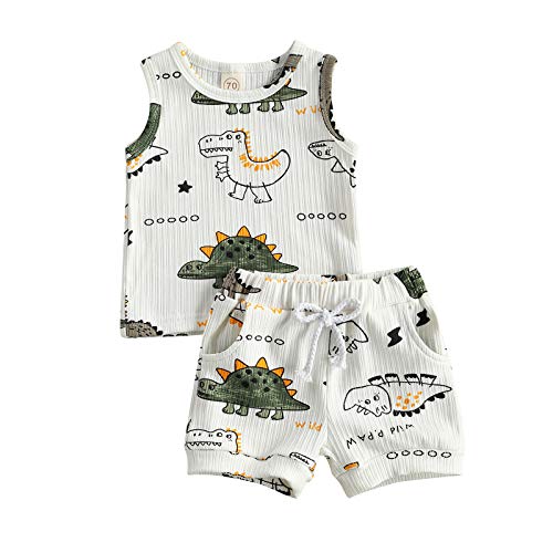 Himllauen Baby Jungen Kleidung Sommer Outfit Tank Top und Shorts Zweiteiler Set Neugeborene Babykleidung (Dinosaurier 2 Weiß, 18-24 Months) von Himllauen
