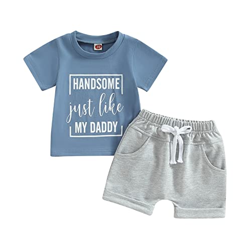 Himllauen Baby Jungen Kleidung Sommer Zweiteiler Outfit T-Shirt und Shorts Set 0-3 Jahre Kleinkind Outfits (B Blau & Grau, 12-18 Months) von Himllauen