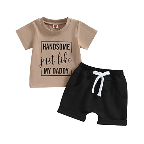 Himllauen Baby Jungen Kleidung Sommer Zweiteiler Outfit T-Shirt und Shorts Set 0-3 Jahre Kleinkind Outfits (B Braun & Schwarz, 2-3 Years) von Himllauen