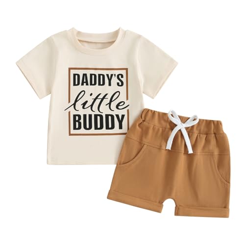 Himllauen Baby Jungen Kleidung Sommer Zweiteiler Outfit T-Shirt und Shorts Set 0-3 Jahre Kleinkind Outfits (C Beige & Braun, 2-3 Years) von Himllauen
